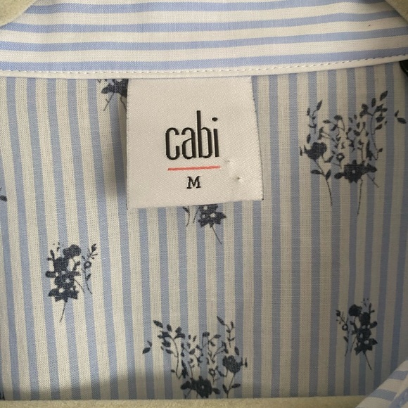 Cabi Button Down Top Size Medium Whitney 5368 Floral Stripe Blue White - Picture 4 of 11